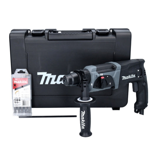 Makita HR 2470 BX40 Kombihammer Schwarz 780 Watt SDS-plus 2,4 J + SDS-plus Bohrer Set 5 tlg. + Koffer