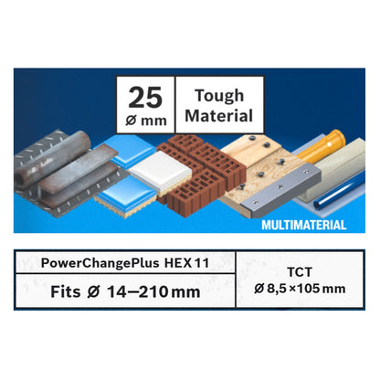 Bosch EXPERT Tough Material Lochsägen Starter Set 25 x 60 mm Carbide ( 2608900421 ) Universal + Power Change Adapter ( 2608900526 )