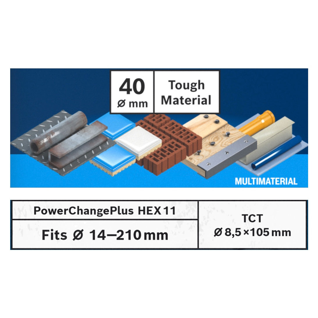 Bosch EXPERT Tough Material Lochsägen Starter Set 40 x 60 mm Carbide ( 2608900425 ) Universal + Power Change Adapter ( 2608900526 )