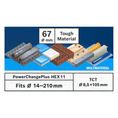 Bosch EXPERT Tough Material Lochsägen Starter Set 67 x 60 mm Carbide ( 2608900432 ) Universal + Power Change Adapter ( 2608900526 )