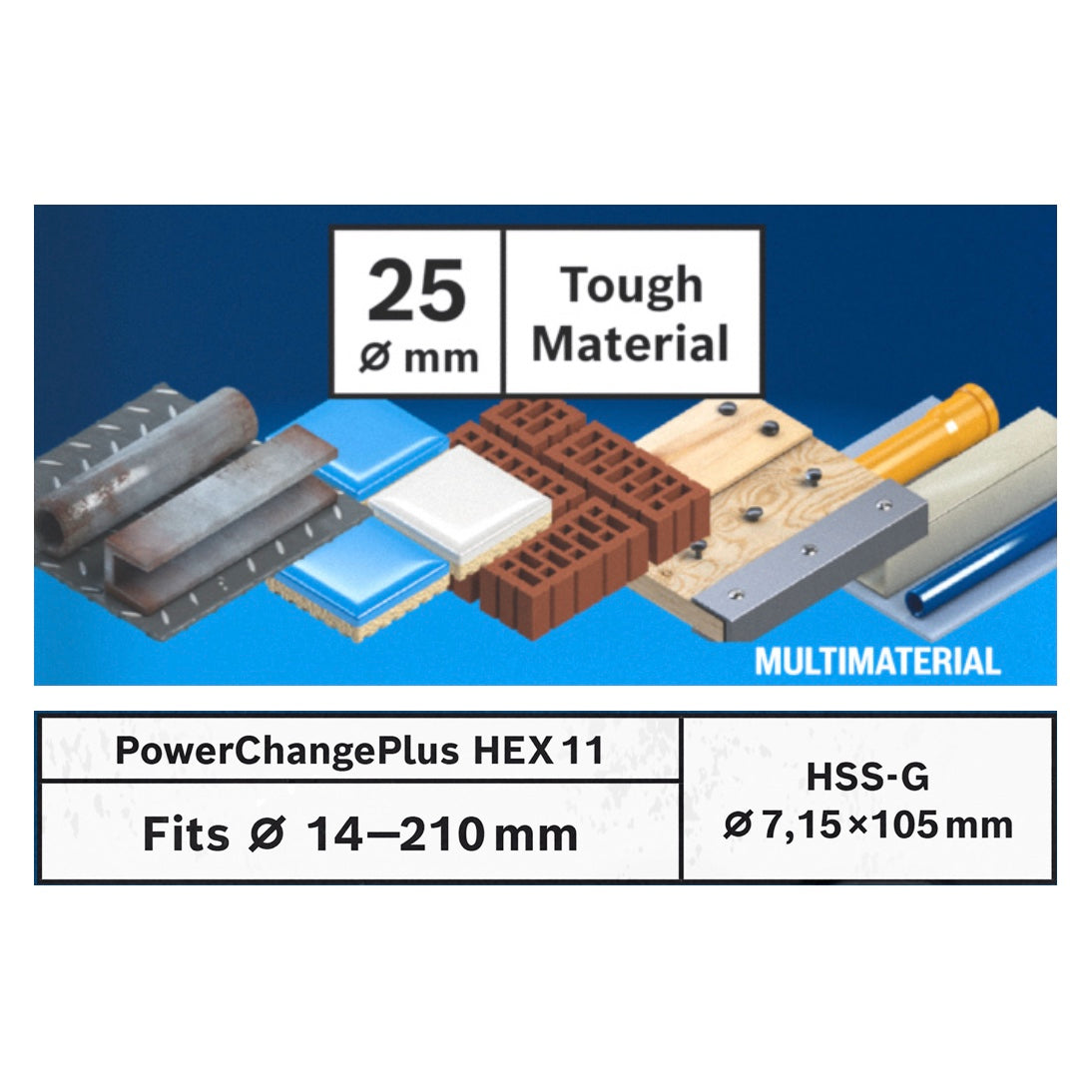 Bosch EXPERT Tough Material Lochsägen Starter Set 25 x 60 mm Carbide ( 2608900421 ) Universal + Power Change Adapter ( 2608900527 )