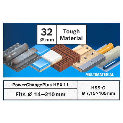 Bosch EXPERT Tough Material Lochsägen Starter Set 32 x 60 mm Carbide ( 2608900422 ) Universal + Power Change Adapter ( 2608900527 )