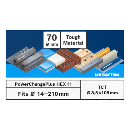 Bosch EXPERT Tough Material Lochsägen Starter Set 70 x 60 mm Carbide ( 2608900434 ) Universal + Power Change Adapter ( 2608900526 )