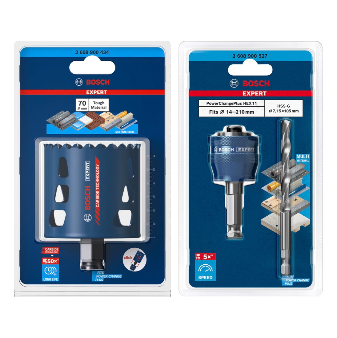 Bosch EXPERT Tough Material Lochsägen Starter Set 70 x 60 mm Carbide ( 2608900434 ) Universal + Power Change Adapter ( 2608900527 )