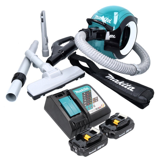 Makita DCL 501 RA Akku Staubsauger 18 V Brushless + 2x Akku 2,0 Ah + Ladegerät + Zubehör