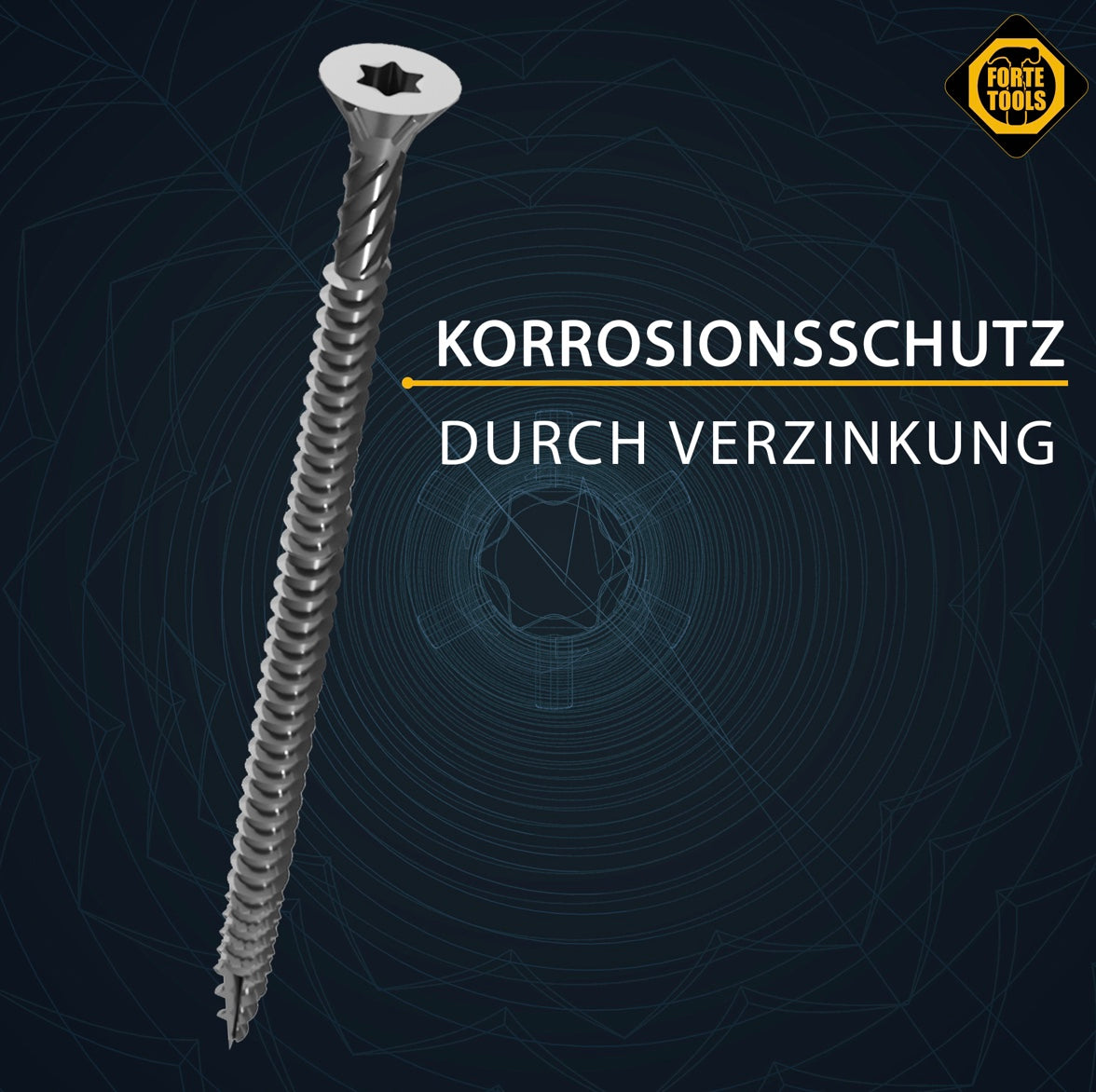 FORTE Tools Universal Holzschraube 3,0 x 16 mm T10 500 Stk. ( 000040113856 ) silber verzinkt Torx Senkkopf Vollgewinde - Toolbrothers