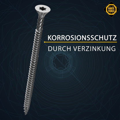 FORTE Tools Universal Holzschraube 3,0 x 16 mm T10 500 Stk. ( 000040113856 ) silber verzinkt Torx Senkkopf Vollgewinde - Toolbrothers