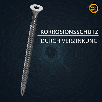 FORTE Tools Universal Holzschraube 3,5 x 30 mm T15 200 Stk. ( 000040113863 ) silber verzinkt Torx Senkkopf Vollgewinde - Toolbrothers