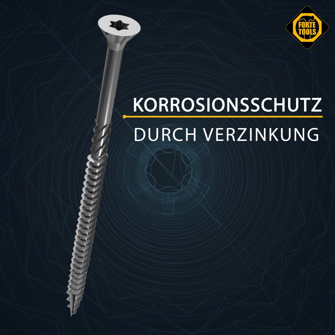 FORTE Tools Universal Holzschraube 6,0 x 120 mm T30 100 Stk. ( 000040113887 ) silber verzinkt Torx Senkkopf Teilgewinde