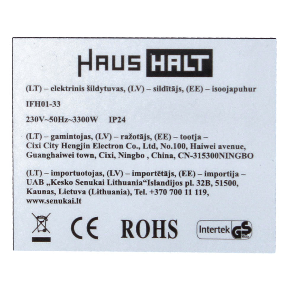 HausHalt IFH01-33 Elektro Heizgerät Heizung 3,3 kW 3 Leistungsstufen 33 m² ( 51331370 ) für Werkstatt, Keller, Baustelle etc. inkl. Überhitzungsschutz