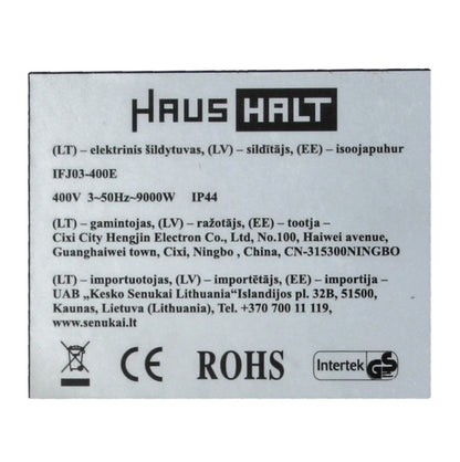 HausHalt IFJ03-400E Elektro Industrie Heizgerät 400 V 9 kW 3 Leistungsstufen 90 m² ( 51331373 ) für Werkstatt, Keller, Baustelle etc. inkl. Überhitzungsschutz
