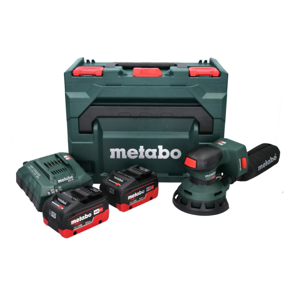 Ponceuse excentrique sur batterie Metabo SXA 18 LTX 125 BL 18 V 125 mm sans balais + 2x batterie 8,0 Ah + chargeur + métaBOX