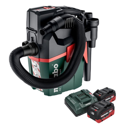 Metabo AS 18 L PC Aspirateur à batterie compact 18 V 6 l IPX4 classe de poussière L humide et sec + 2x batteries 5,5 Ah + chargeur