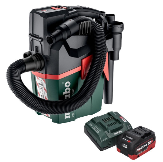 Metabo AS 18 L PC Aspirateur à batterie compact 18 V 6 l IPX4 classe de poussière L humide et sec + 1x batterie 8,0 Ah + chargeur