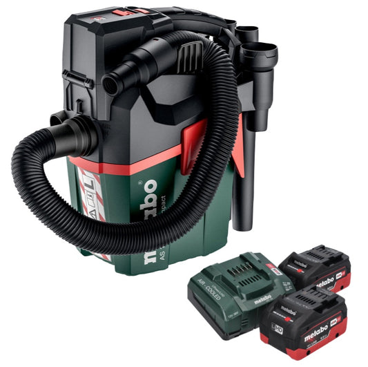 Metabo AS 18 L PC Aspirateur à batterie compact 18 V 6 l IPX4 classe de poussière L humide et sec + 2x batteries 8,0 Ah + chargeur