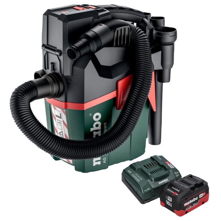 Metabo AS 18 L PC Aspirateur à batterie compact 18 V 6 l IPX4 classe de poussière L humide et sec + 1x batterie 10,0 Ah + chargeur