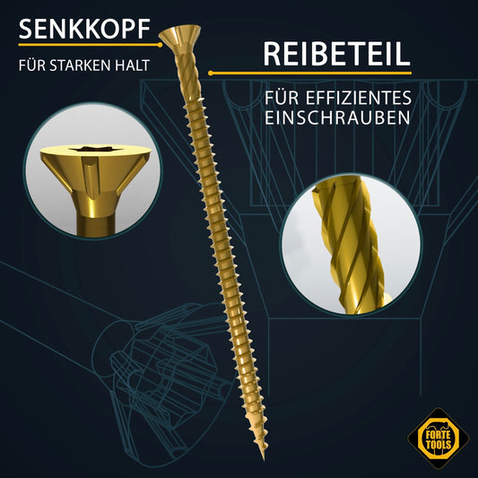 FORTE Tools Universal Holzschraube 3,5 x 25 mm T15 800 Stk. ( 4x 000051399467 ) gelb verzinkt Torx Senkkopf Vollgewinde