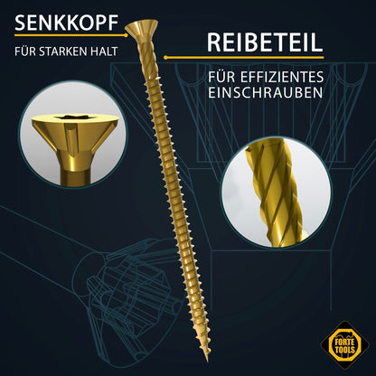 FORTE Tools Universal Holzschraube 4,0 x 20 mm T20 800 Stk. ( 4x 000051399472 ) gelb verzinkt Torx Senkkopf Vollgewinde