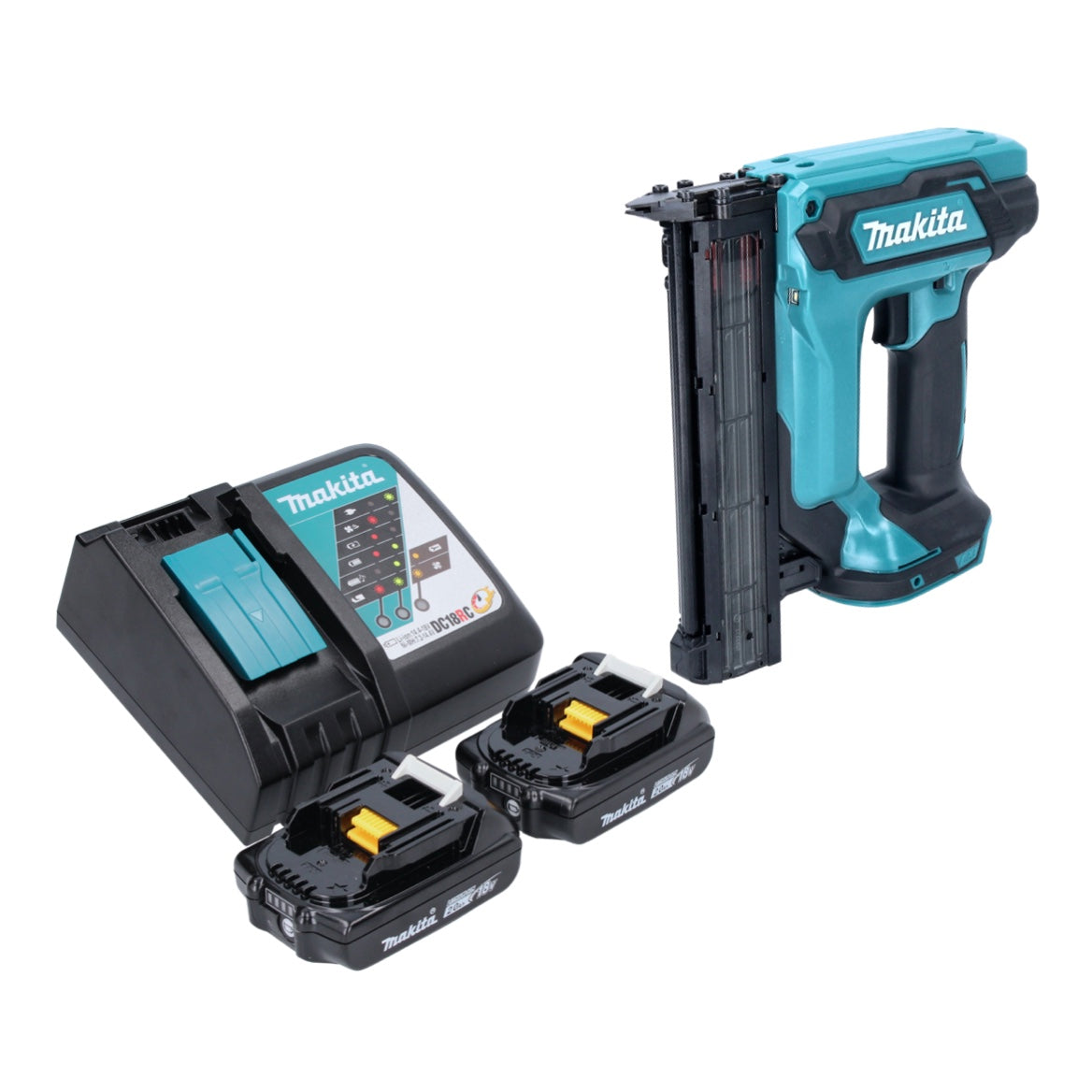 Makita DFN 350 RA cloueuse à tête d'emballage sur batterie 18 V 15 - 35 mm + 2x batteries 2,0 Ah + chargeur