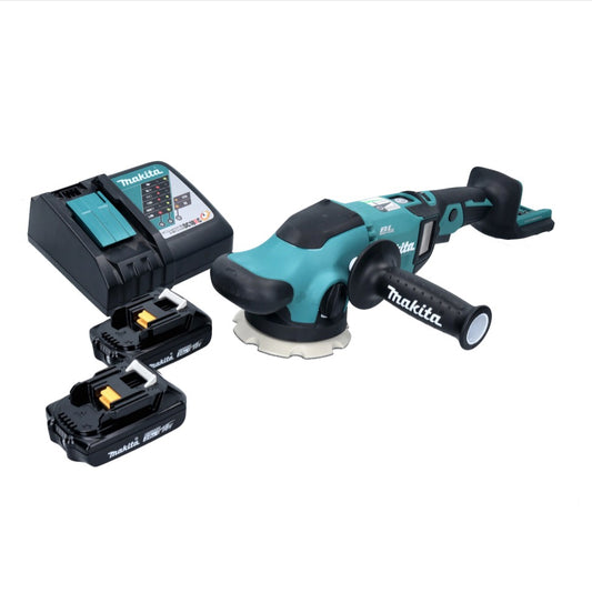 Polisseuse excentrique sur batterie Makita DPO 500 RA 18 V 125 mm sans balais + 2x batteries 2,0 Ah + chargeur