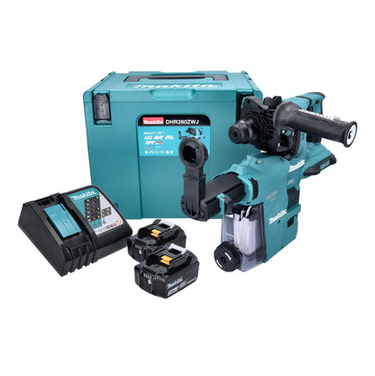 Makita DHR 280 RFWJ Akku Bohrhammer 36 V ( 2x 18 V ) 2,8 J SDS Plus Brushless + 2x Akku 3,0 Ah + Ladegerät + DX08 Staubabsaugung + Makpac