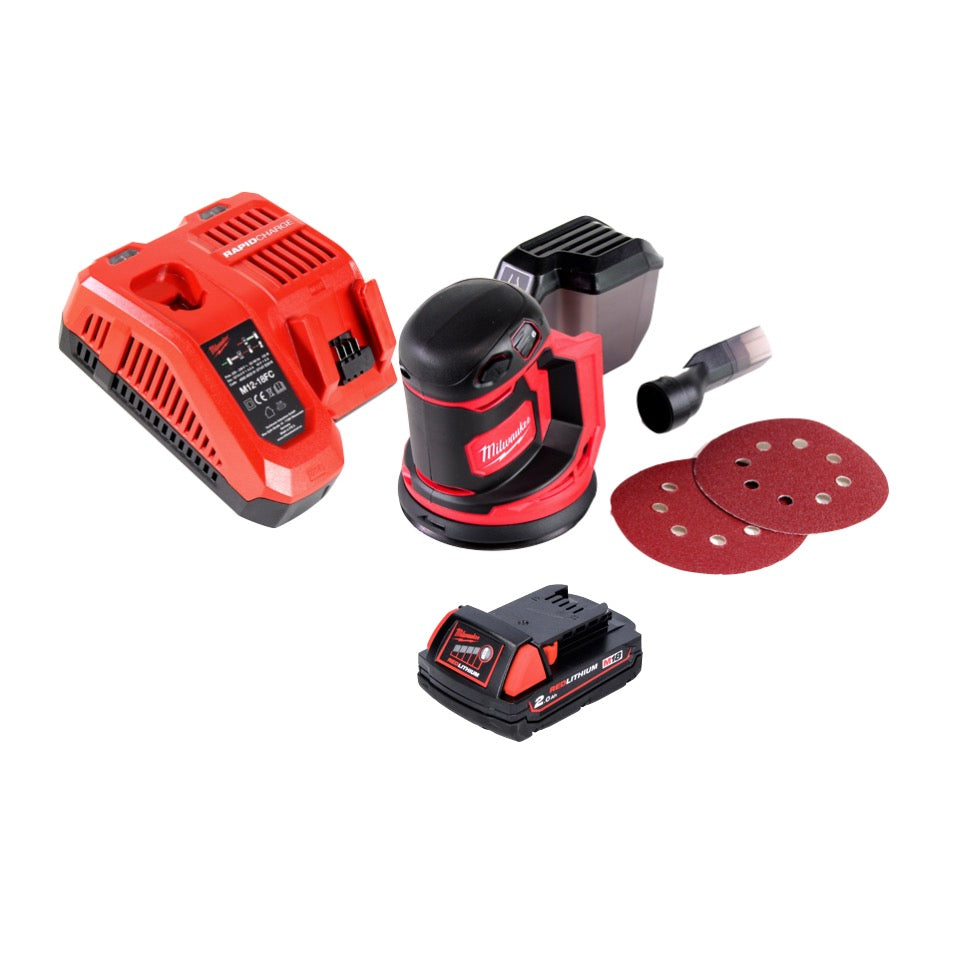 Ponceuse excentrique sur batterie Milwaukee M18 BOS125-201 FC 18 V 125 mm + 1x batterie 2,0 Ah + chargeur