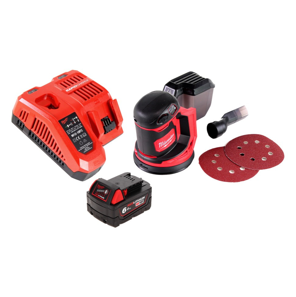 Ponceuse excentrique sur batterie Milwaukee M18 BOS125-601 FC 18 V 125 mm + 1x batterie 6,0 Ah + chargeur