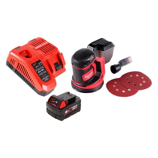 Milwaukee M18 BOS125-601 FC Akku Exzenterschleifer 18 V 125 mm + 1x Akku 6,0 Ah + Ladegerät