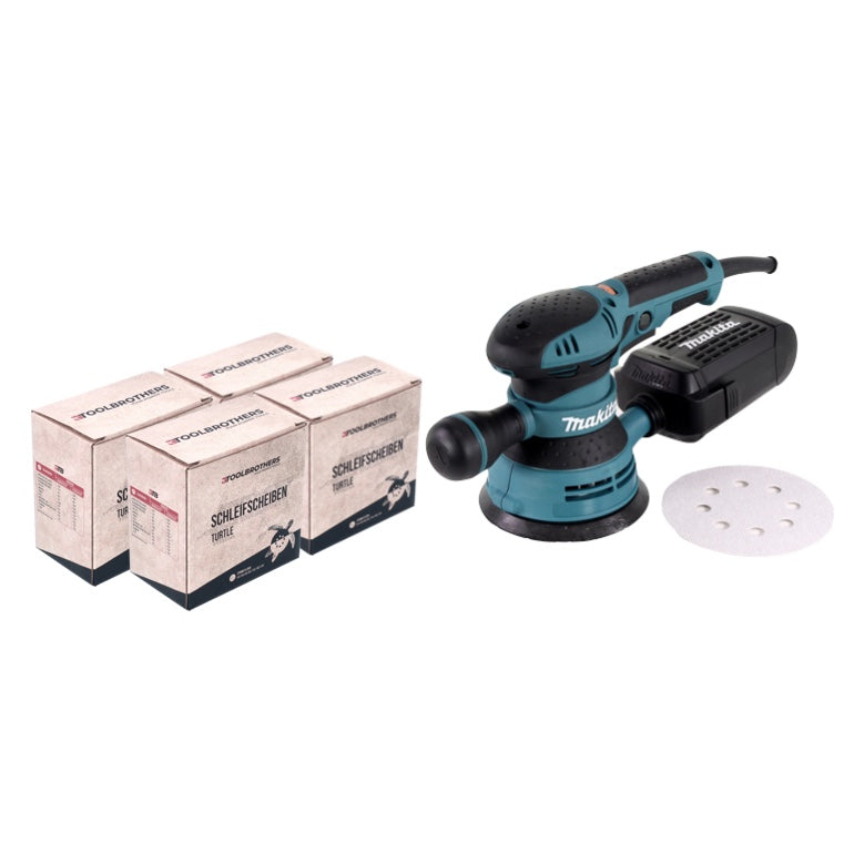 Makita BO 5041 Exzenterschleifer / Schleifmaschine 300 W 125 mm + 4x Toolbrothers TURTLE Schleifset - Toolbrothers