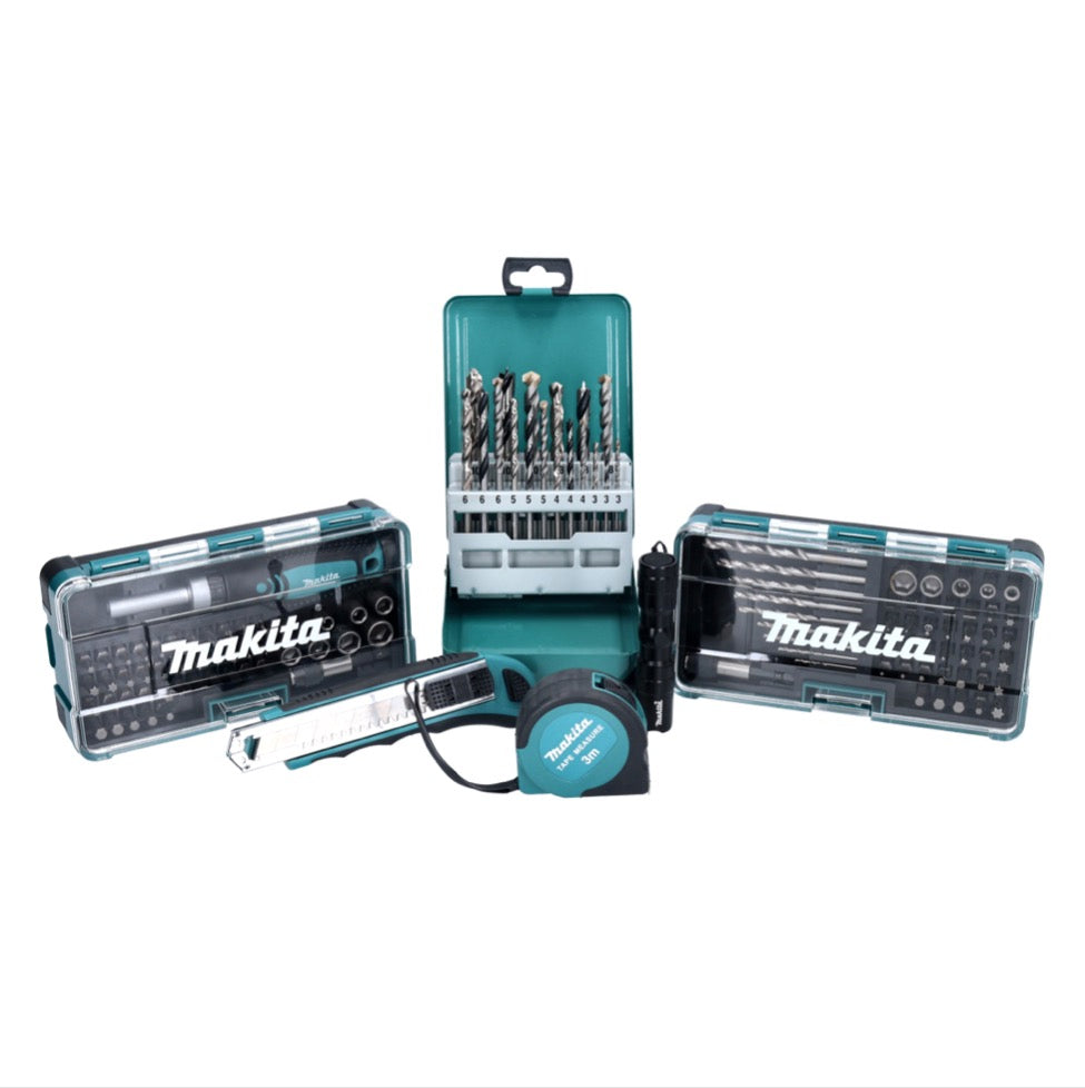 Makita Bohrer- und Bitset 116 tlg Set ( B-49884 ) Taschenlampe / Ratschenschraubendreher / Schnellwechsel Bithalter / Maßband / Cuttermesser / Makpac