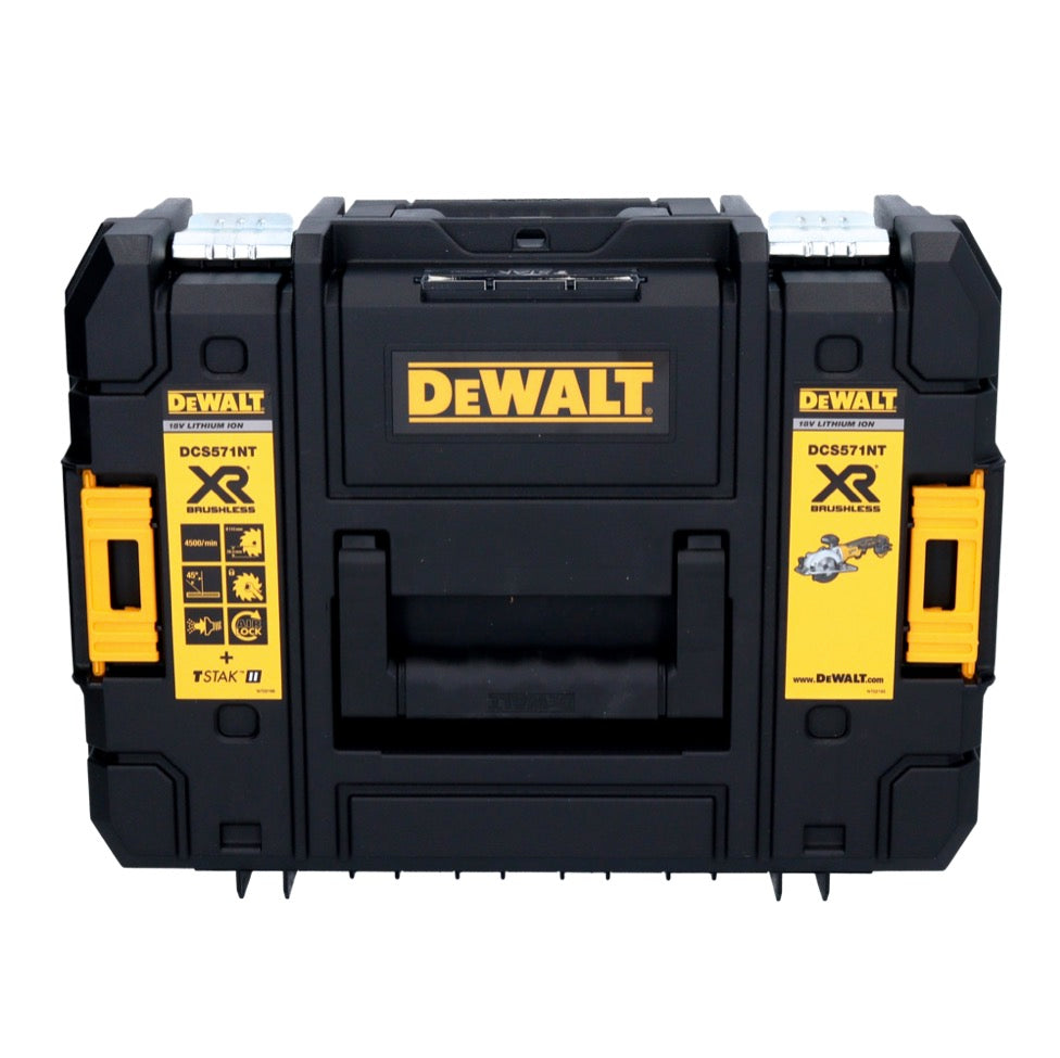 Scie circulaire manuelle à batterie DeWalt DCS 571 L1 18 V 115 mm sans balais + 1x batterie 3,0 Ah + chargeur + TSTAK