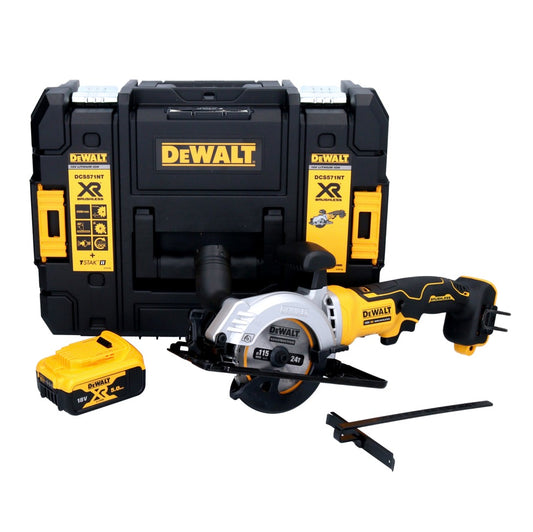 DeWalt DCS 571 Akku Handkreissäge 18 V 115 mm Brushless + 1x Akku 5,0 Ah + TSTAK - ohne Ladegerät