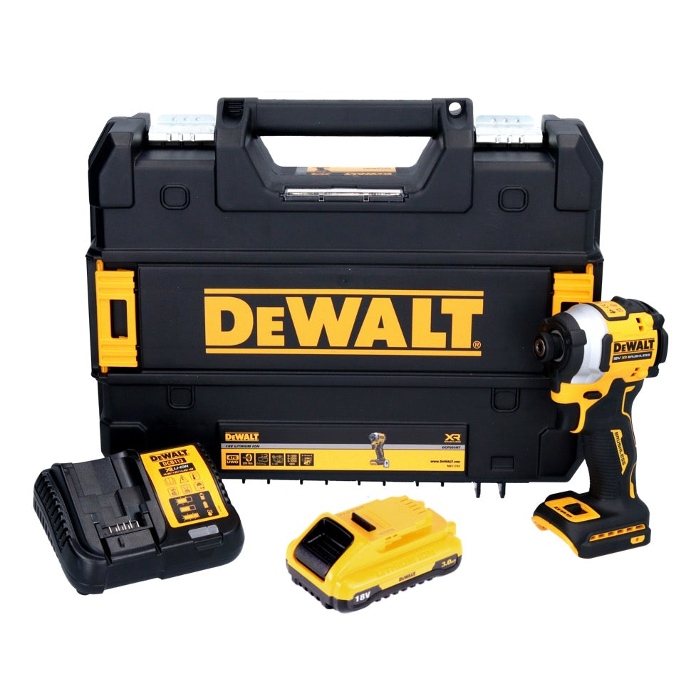 DeWalt DCF 850 L1 Akku Schlagschrauber 18 V 205 Nm 1/4" Brushless + 1x Akku 3,0 Ah + Ladegerät + TSTAK