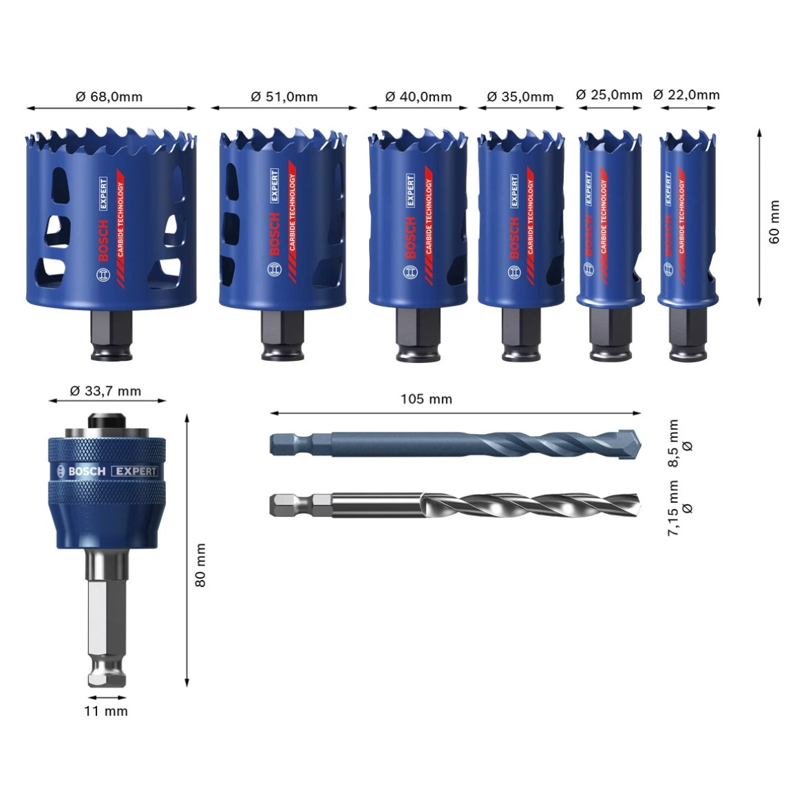 Bosch Expert Tough Material Lochsägen Set 22 - 68 mm 9 tlg. ( 2608900446 ) Carbide Universal - Toolbrothers