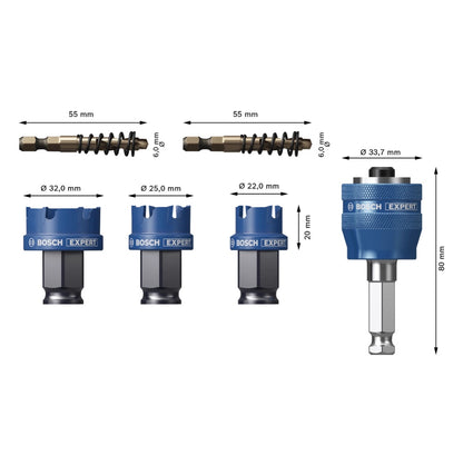 Bosch Expert Sheet Metal Lochsägen Set 6 tlg. 22 / 25 / 32 x 40 mm ( 2608900502 ) Carbide Technology für Dreh- und Schlagbohrer