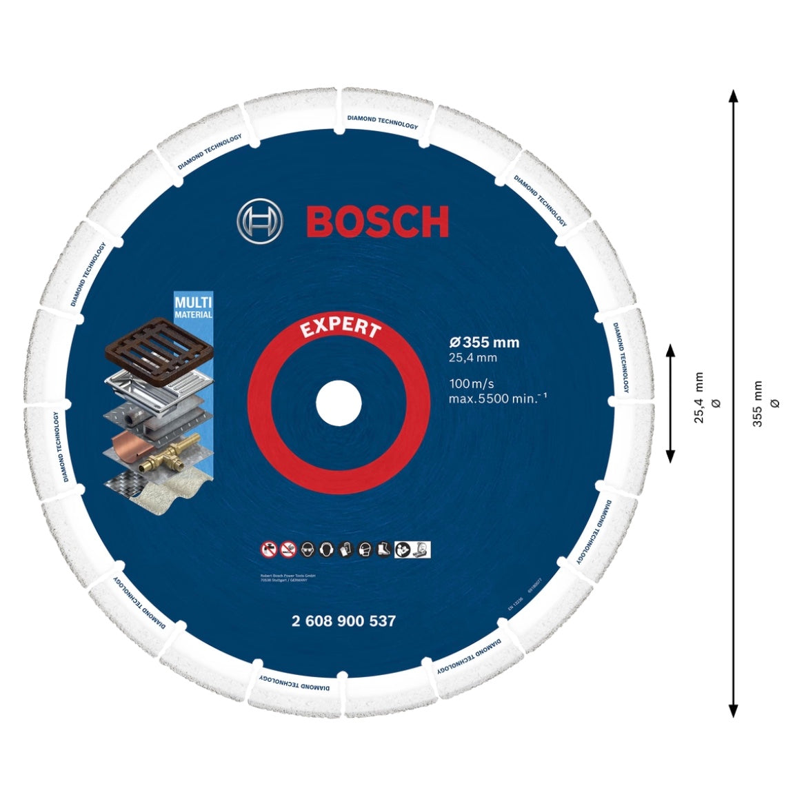 Disque à tronçonner Bosch Expert Diamond Metal Wheel 355 x 25,4 mm (2608900537) Technologie diamantée pour scies à tronçonner/scie à essence