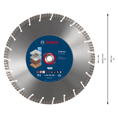 Disque à tronçonner diamanté Bosch Expert MultiMaterial 350 x 3,3 x 25,40 mm (2608900666) Technologie diamant pour scies à table / scies à essence