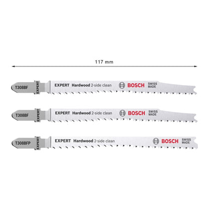 Bosch EXPERT Hardwood 2 side clean T 308 BF / BFP Stichsägeblatt Set 117 mm 3 tlg. ( 2608900549 ) Bi-Metall