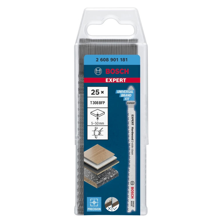 Bosch EXPERT Hardwood 2 side clean T 308 BFP lame de scie sauteuse 117 mm 25 pièces (2608901181) bimétallique