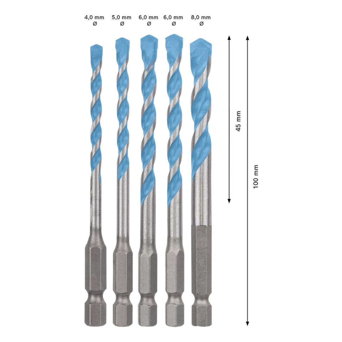 Bosch Expert HEX-9 Multi Construction Bohrer Set 5 tlg. ( 2608900585 ) 4 / 5 / 6 / 6 / 8 mm Centering Geometry - Toolbrothers