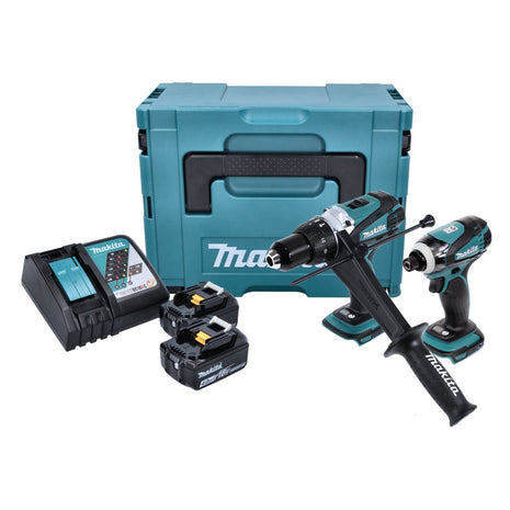 Kit combiné batterie Makita DLX 2005 MJ Perceuse à percussion sur batterie DHP 458 + Clé à chocs sur batterie DTD 146 + 2x batterie 4,0 Ah + chargeur + Makpac