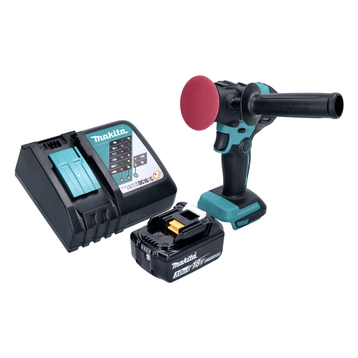 Makita DPV 300 RF1 Akku Schleifer Polierer 18 V 50 / 80 mm Brushless + 1x Akku 3,0 Ah + Ladegerät - Toolbrothers