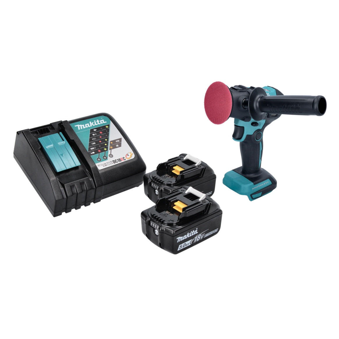 Makita DPV 300 RT Akku Schleifer Polierer 18 V 50 / 80 mm Brushless + 2x Akku 5,0 Ah + Ladegerät - Toolbrothers