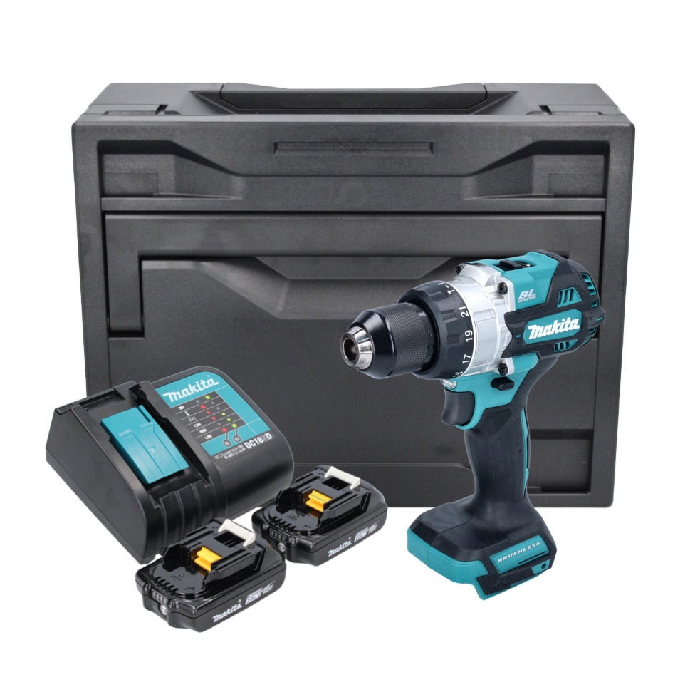 Makita DHP 486 SAX Akku Schlagbohrschrauber 18 V 130 Nm Brushless + 2x Akku 2,0 Ah + Ladegerät + Makbox