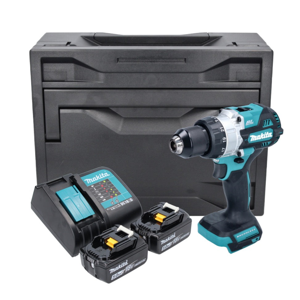 Makita DHP 486 STX perceuse à percussion sans fil 18 V 130 Nm sans balai + 2x batteries 5,0 Ah + chargeur + Makbox