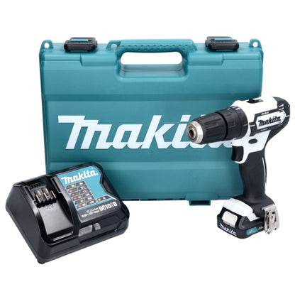 Makita HP 333 DSAW Akku Schlagbohrschrauber 12 V 30 Nm Weiß + 1x Akku 2,0 Ah + Ladegerät + Koffer