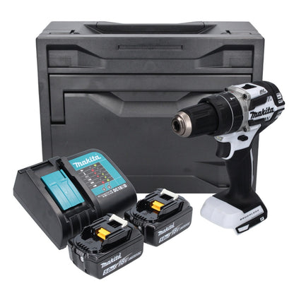 Makita DHP 484 STX W perceuse à percussion sans fil 18 V 54 Nm sans balais blanc + 2x batteries 5,0 Ah + chargeur + Makbox