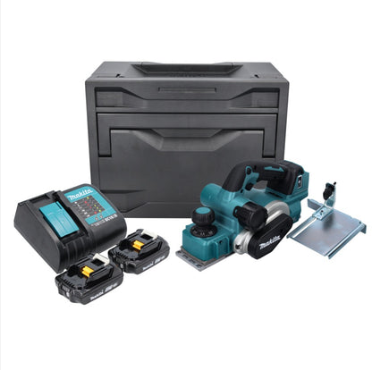 Makita DKP 181 SAX rabot pliant sur batterie 82 mm 18 V sans balais + 2x batteries 2,0 Ah + chargeur + Makbox