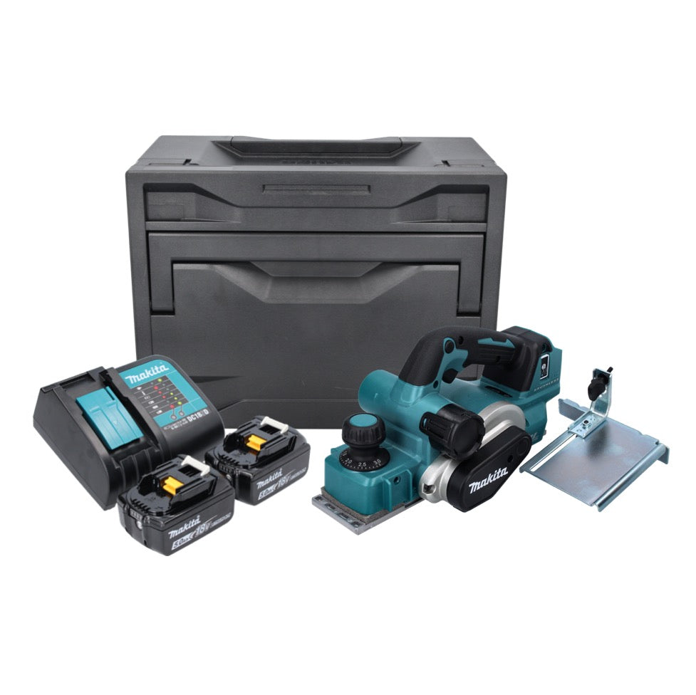 Makita DKP 181 STX rabot pliant 82 mm 18 V sans balais + 2 batteries 5,0 Ah + chargeur + Makbox