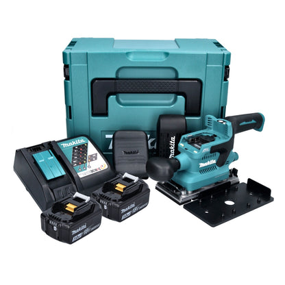 Makita DBO 380 RFJ Akku Schwingschleifer 18 V 93 x 185 mm Brushless + 2x Akku 3,0 Ah + Ladegerät + Makpac